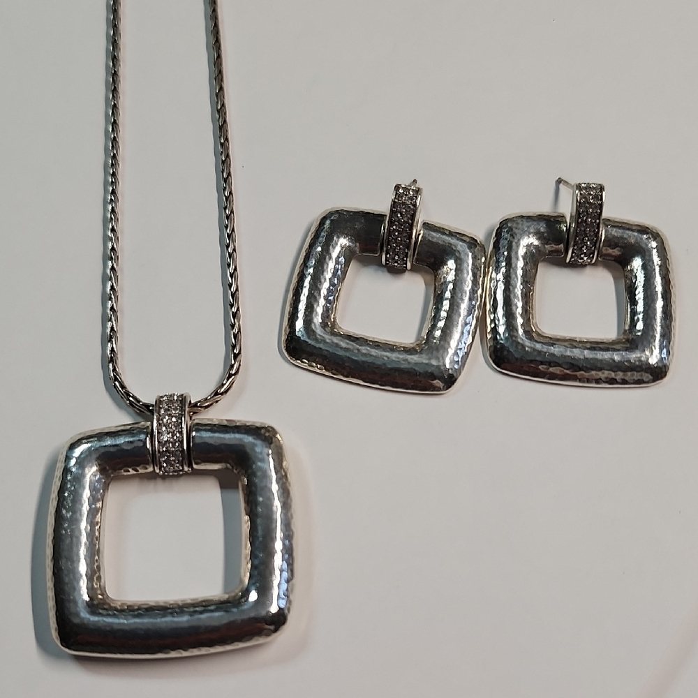 Brighton Elegant Silver Jewelry Set Meridian Geo Dew Earrings And Necklace